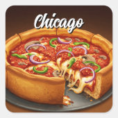 Chicago Deep Dish Pizza Vierkante Sticker (Voorkant)