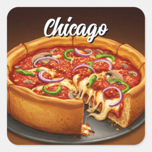 Chicago Deep Dish Pizza Vierkante Sticker