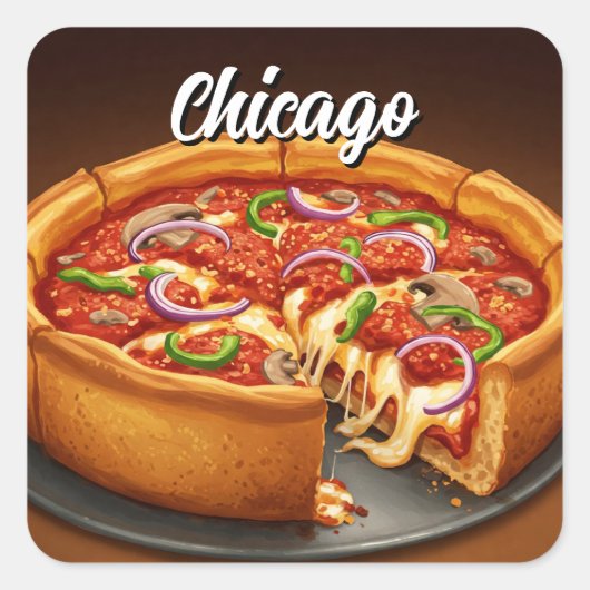 Chicago Deep Dish Pizza Vierkante Sticker (Voorkant)