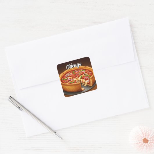 Chicago Deep Dish Pizza Vierkante Sticker (Envelop)