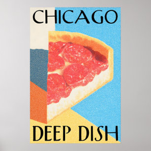 Chicago Deep Dish Poster Retro Pizza Kunstprint –
