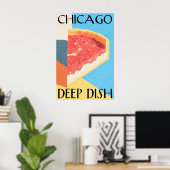 Chicago Deep Dish Poster Retro Pizza Kunstprint – (Thuiskantoor)