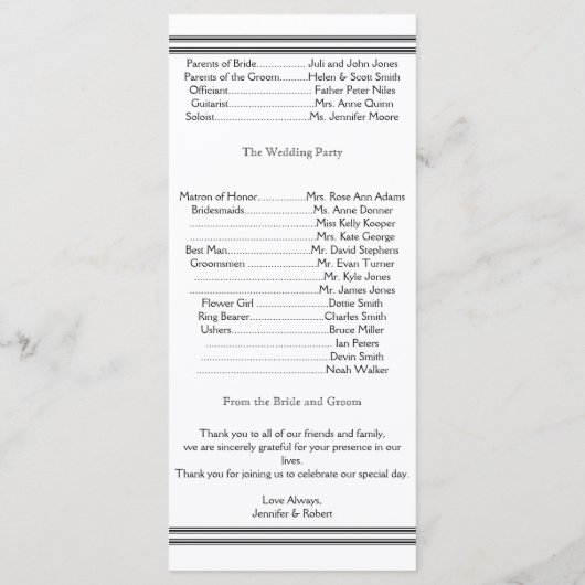 Chicago Destination Wedding Programma Programmakaart (Achterkant)