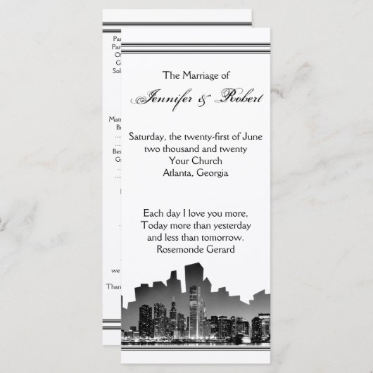 Chicago Destination Wedding Programma Programmakaart (Voorkant / Achterkant)