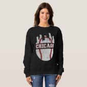 Chicago Distressed Baseball Retro Skyline USA Trui (Voorkant volledig)