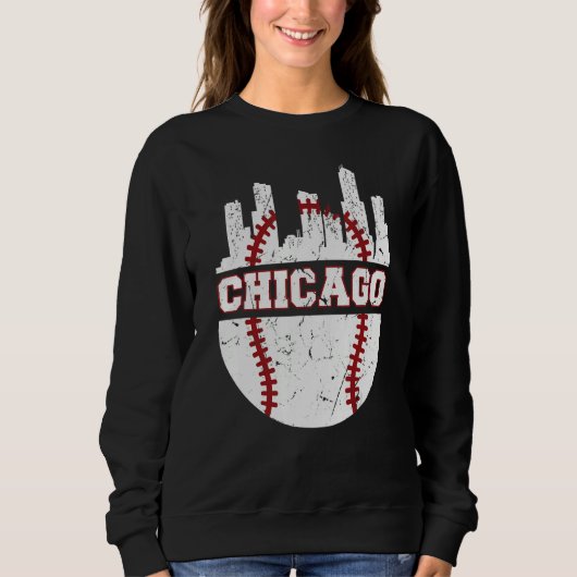Chicago Distressed Baseball Retro Skyline USA Trui (Voorkant)