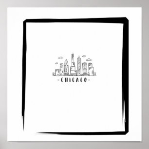 Chicago Downtown zwart-wit Poster