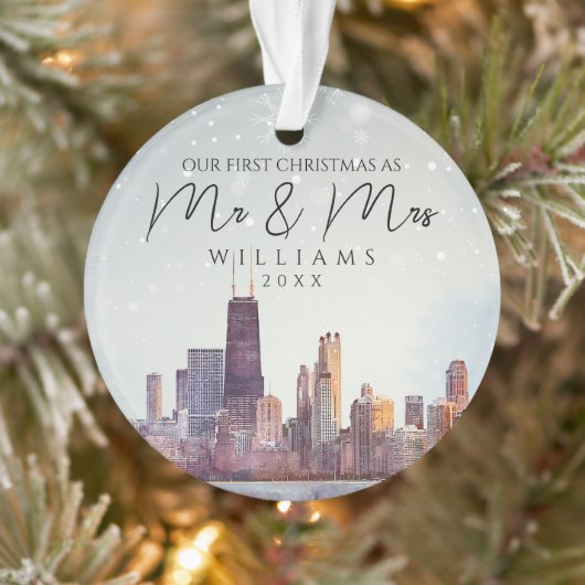 Chicago Eerste Kerstmis als Mijnheer & Mevrouw Tro Ornament (Boom)