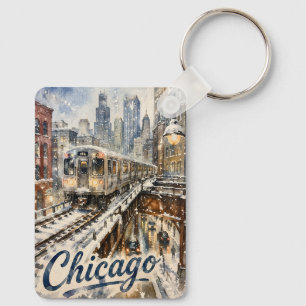 Chicago El Trein in de Winter Sneeuw Sleutelhanger
