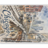 Chicago El Trein in de Winter Sneeuw Sticker (Voorkant)