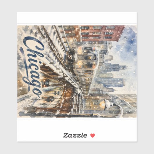 Chicago El Trein in de Winter Sneeuw Sticker (Vel)