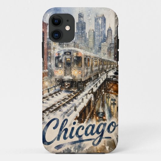 Chicago El Trein in de Wintersneeuw Case-Mate iPhone Case (Achterkant)