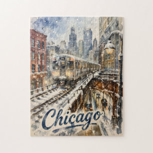 Chicago El Trein in de Wintersneeuw Legpuzzel