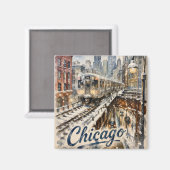 Chicago El Trein in de Wintersneeuw Magneet (Voorkant / Achterkant)