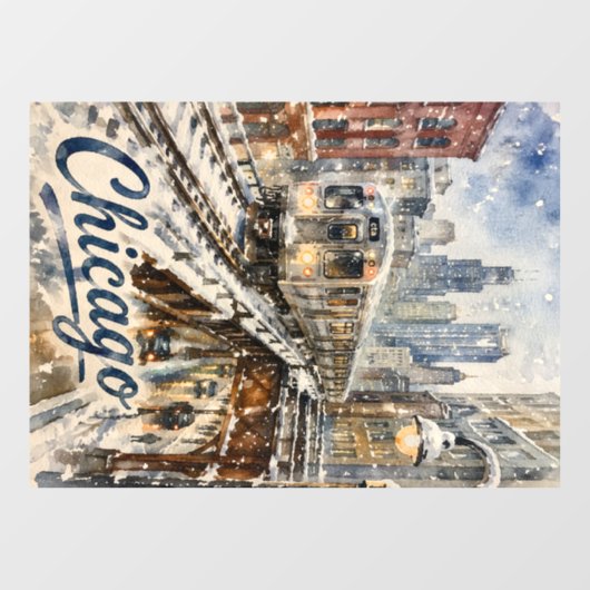 Chicago El Trein in de Wintersneeuw Raamsticker (Vel)