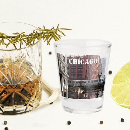 Chicago Elevated Loop Train Photo Shot Glas