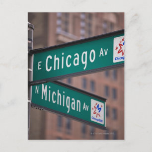 Chicago- en Michigan Avenue-wegwijzers, Chicago Briefkaart
