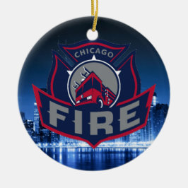 Chicago Fire with Skyline Keramisch Ornament