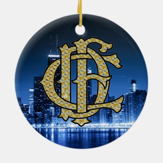 Chicago Fire with Skyline Keramisch Ornament (Achterkant)