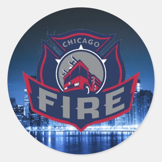 Chicago Fire with Skyline Ronde Sticker (Voorkant)