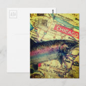 Chicago Fish Map Mixed Media Collage Briefkaart (Voorkant / Achterkant)