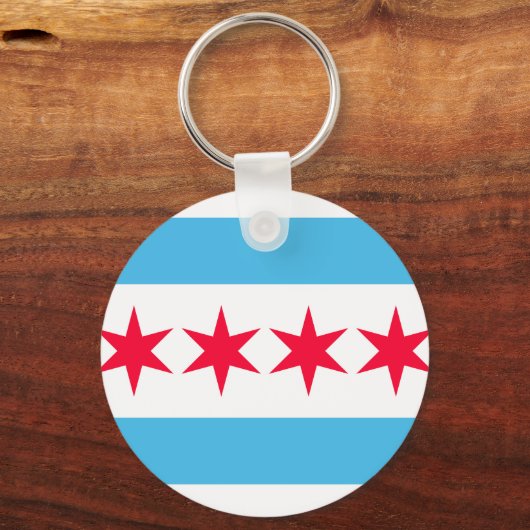 Chicago Flag Geïnspireerd Retro City Pride Design Sleutelhanger (Achterkant)