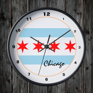 Chicago Flag & Illinois trendy mode /design USA Ronde Klok