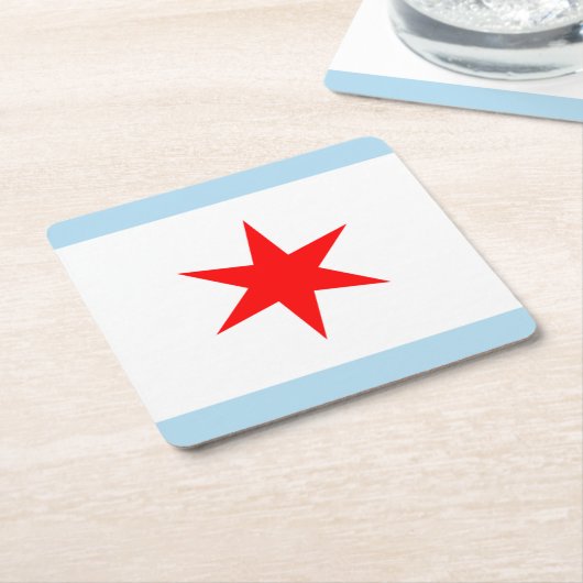 Chicago Flag Red Star Light Blue Stripes Kartonnen Onderzetters (Schuin)