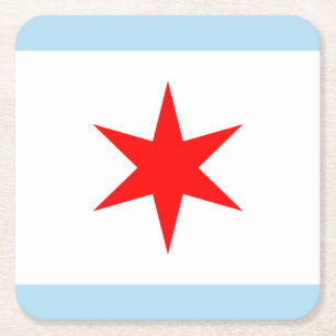 Chicago Flag Red Star Light Blue Stripes Kartonnen Onderzetters