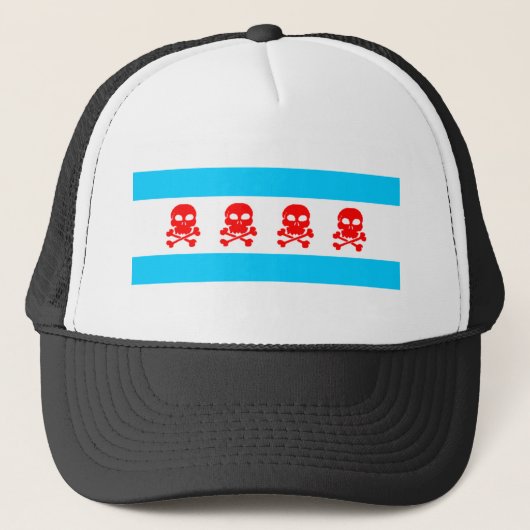Chicago Flag Skulls Clothing Trucker Pet (Voorkant)