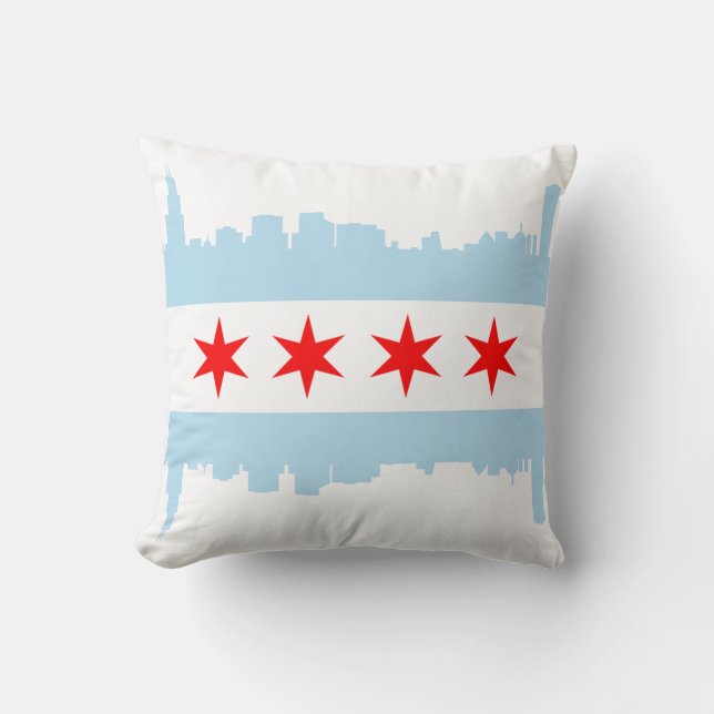 Chicago Flag Skyline American Mo Jo Pillow Kussen (Voorkant)