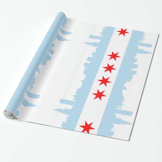 Chicago Flag Skyline Cadeaupapier (Uitgerold)