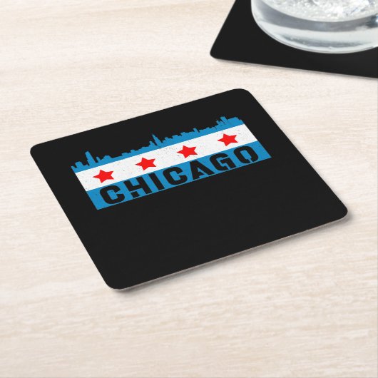  Chicago Flag Skyline Kartonnen Onderzetters (Schuin)