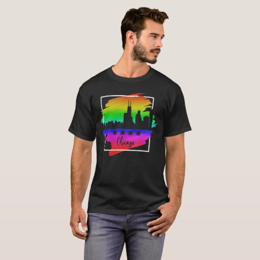 Chicago Flag Skyline LGBT Gay Pride Parade T-shirt (Voorkant volledig)