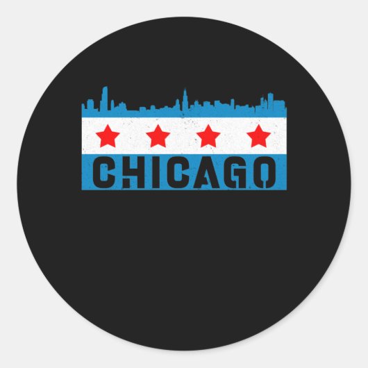 Chicago Flag Skyline Ronde Sticker (Voorkant)