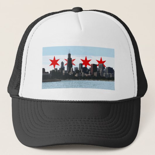 Chicago Flag Skyline Trucker Hat Trucker Pet (Voorkant)