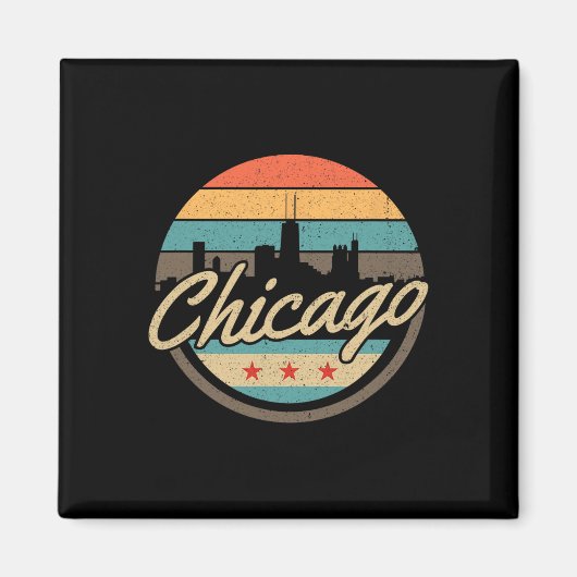 Chicago Flag Skyline Vintage Illinois Usa Souvenir Magneet (Voorkant)