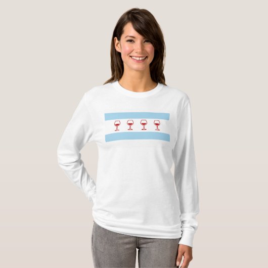 Chicago Flag Wijn T-shirt met lange mouwen (Voorkant volledig)
