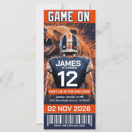 Chicago Football Ticket Birthday Invitation (Voorkant)