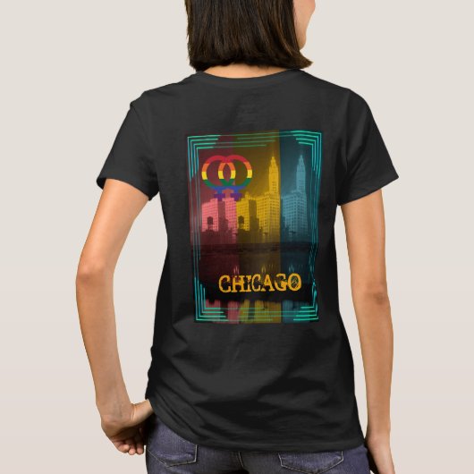 Chicago Gay Lesbian Interest Rainbow Wrigley bldg T-shirt (Achterkant)