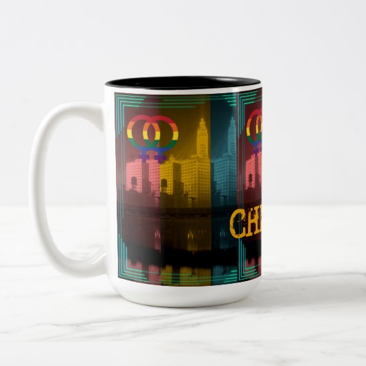 Chicago Gay Lesbian Interest Rainbow Wrigley Bldg Tweekleurige Koffiemok (Links)