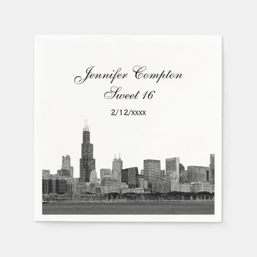 Chicago Gegraveerde Uitzicht Silhouette Sweet 16 Servetten (Voorkant)