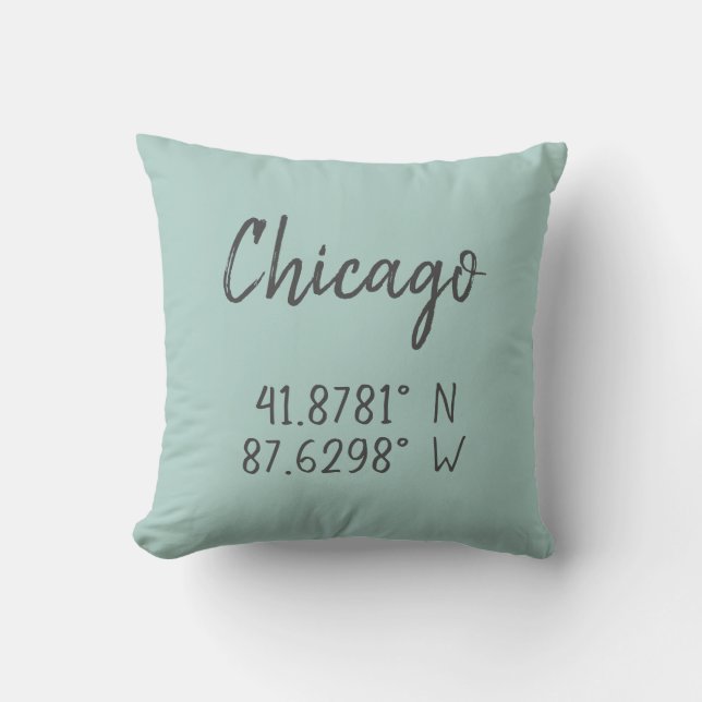 Chicago GPS Coördineert lengtegraad Latitude Kussen (Voorkant)