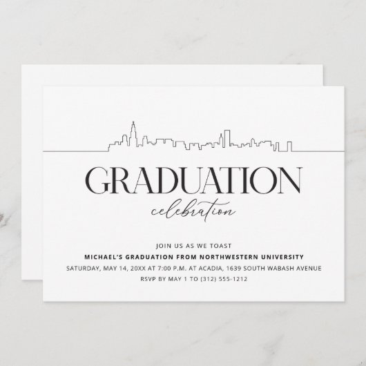 Chicago Graduation Party Kaart (Voorkant / Achterkant)