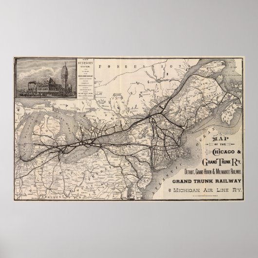 Chicago Grand Trunk Railway Map, 1887 Poster (Voorkant)