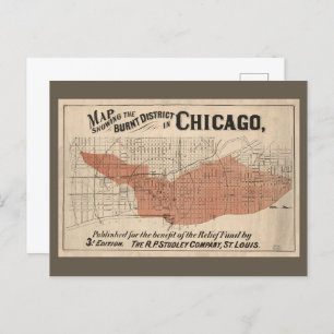  Chicago Great Fire Map, 1871 Briefkaart