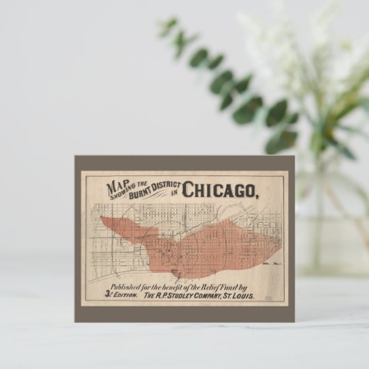  Chicago Great Fire Map, 1871 Briefkaart (Staand voorkant)