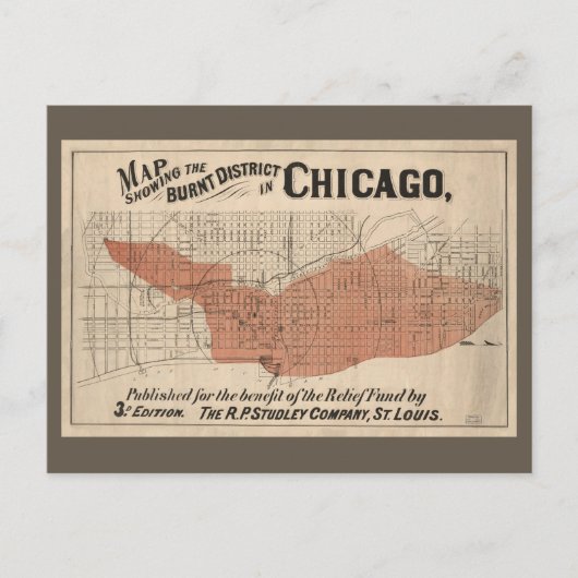  Chicago Great Fire Map, 1871 Briefkaart (Voorkant)