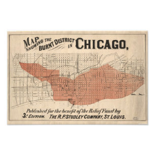 Chicago Great Fire Map, 1871 Foto Afdruk