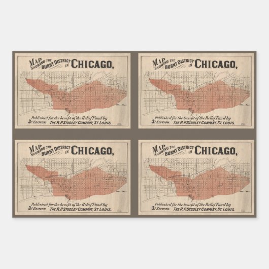  Chicago Great Fire Map, 1871 Inpakpapier Vel (Voorkant 2)